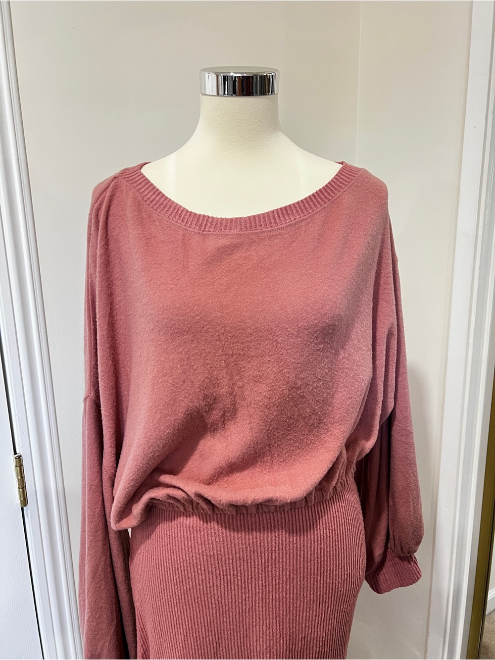 Free People Beach Off Shoulder Balloon Sleeve Mini Dress Size Large Blush Pink - Picture 6 of 15